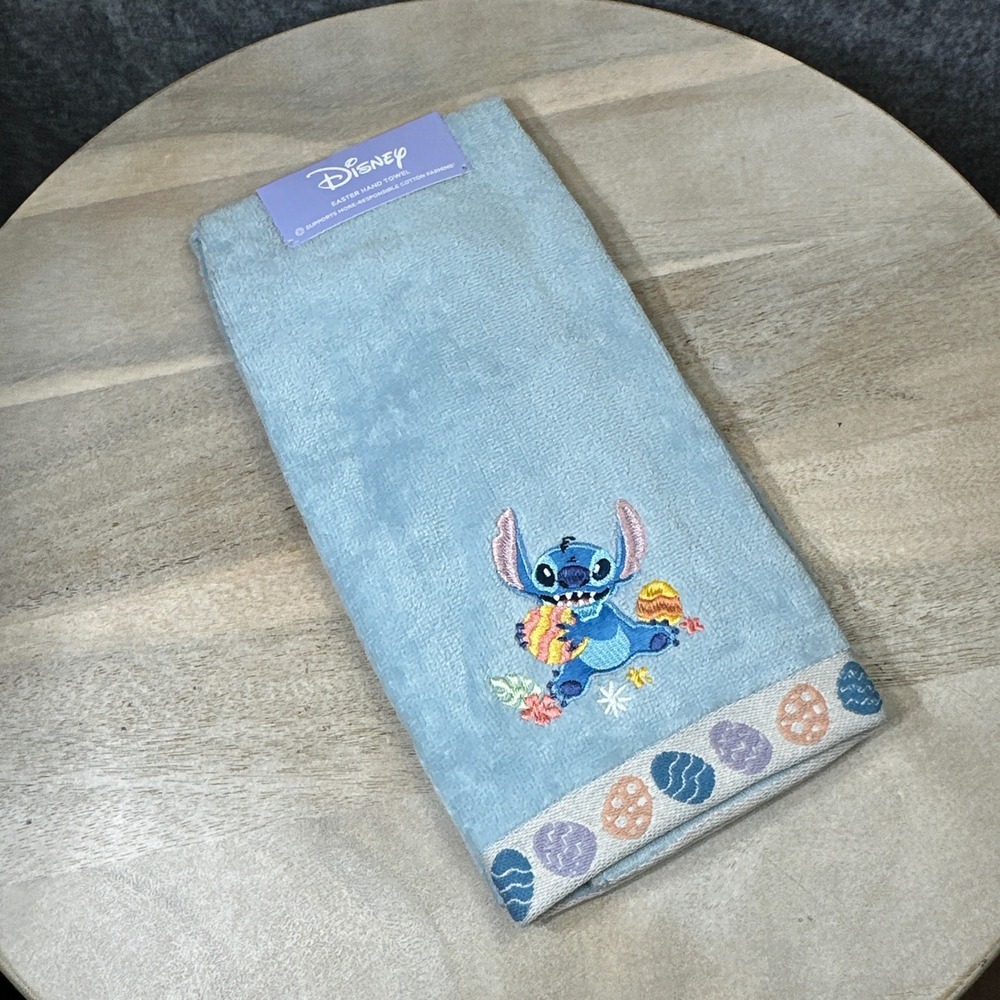Disney Lilo & Stitch Sweet Easter Eggs Bathroom Kitchen Blue Hand Towel NWT